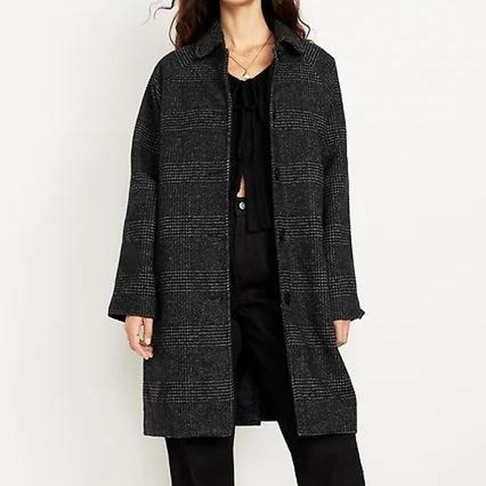 Old Navy Gray Plaid Boxy Car Coat